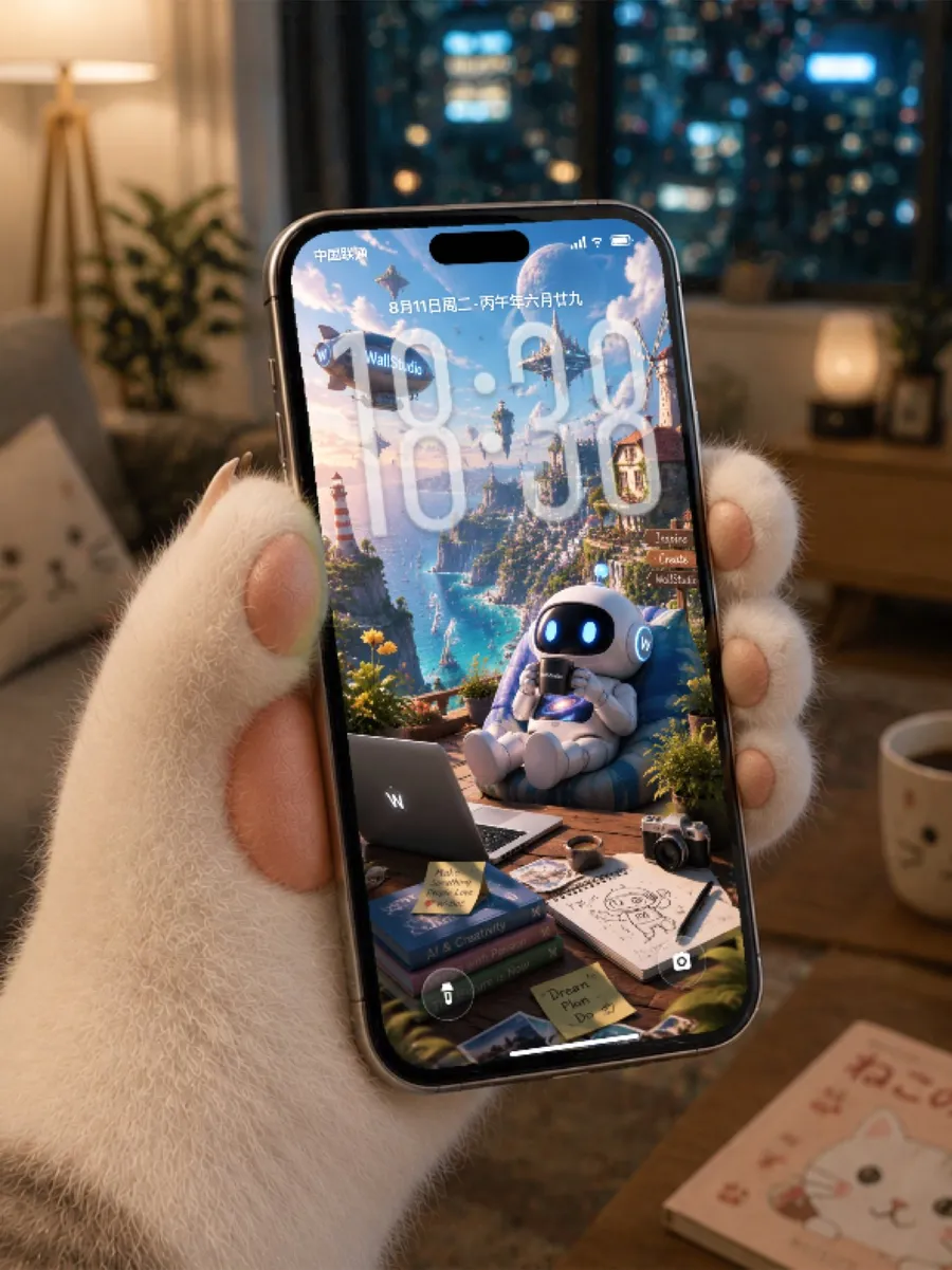 快速套图预览：壁纸应用在 iPhone 场景中